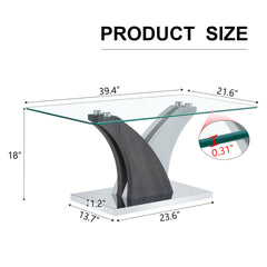 Artistic Rectangular Coffee Table With Tempered Glass Countertop