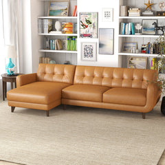 Allison - Mid-Century Modern Leather Sectional Sofa Chaise