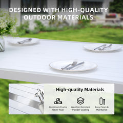 6 Piece Dining Set Modern Outdoor Patio Furniture, 4 Dining Chairs & 1 Dining Bench Sunbrella Fabric And 2 Tone Rectangle Table With Umbrella Hole - Matte White / Grayish