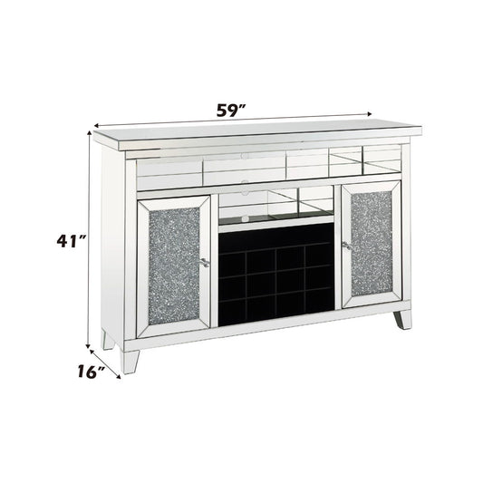 Noralie - 41" Wine Cabinet With LED - Mirrored & Faux Diamonds