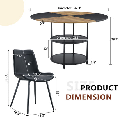 Comedor Circular Moderno 6 Puestos - Madera, Metal y Cuero Sintético Negro 48 - 001