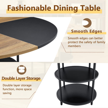 Comedor Circular Moderno 6 Puestos - Madera, Metal y Cuero Sintético Negro 48 - 001