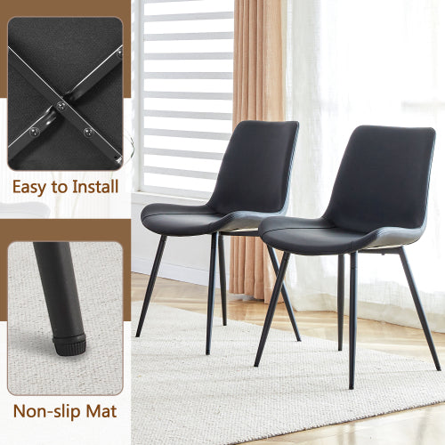 Comedor Circular Moderno 6 Puestos - Madera, Metal y Cuero Sintético Negro 48 - 001