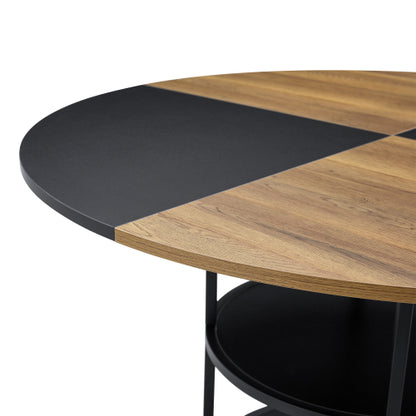 Comedor Circular Moderno 6 Puestos - Madera, Metal y Cuero Sintético Negro 48 - 001