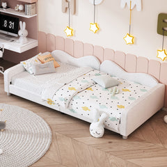 Upholstered Daybed, Sherpa Fabric Sofabed With Cloud-Shaped Backrest