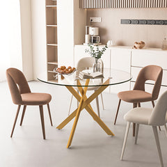 Stylish Round Clear Tempered Glass Dining Table With Metal Legs