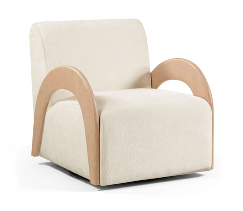 Neria - Chenille Fabric Upholstered Swivel Accent Chair - Cream / Painted Natural