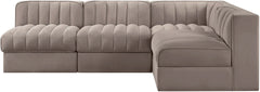 Rummi - Armless Velvet Performance Fabric Upholstered 4 Piece Modular Sectional