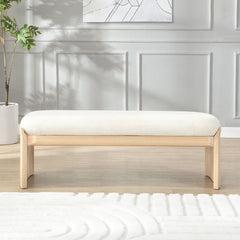 Footstool With Soft Cushion For Living Room - Beige / Natural