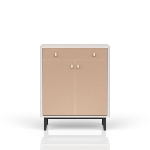 Contemporary Bar Cabinet With Large Storage - White / Pecan