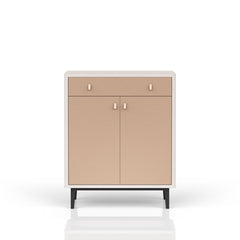 Contemporary Bar Cabinet With Large Storage - White / Pecan