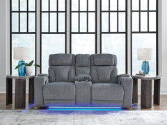 Studio Cave - Power Reclining Loveseat with Console - Steel