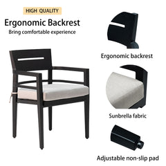 Outdoor Modern Dining Set, Chairs Sunbrella Cushioned And Dining Table With Umbrella Hole