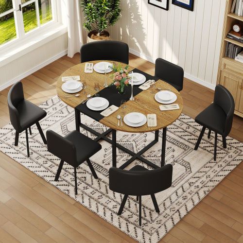 Comedor Ovalado 6 Puestos - Madera, Metal y Cuero Sintético Negro 48 - 002