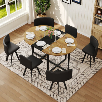Comedor Ovalado 6 Puestos - Madera, Metal y Cuero Sintético Negro 48 - 002