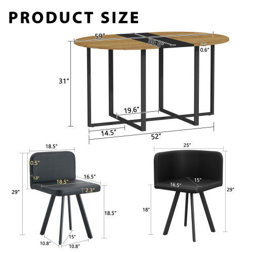Comedor Ovalado 6 Puestos - Madera, Metal y Cuero Sintético Negro 48 - 002