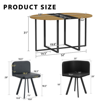 Comedor Ovalado 6 Puestos - Madera, Metal y Cuero Sintético Negro 48 - 002