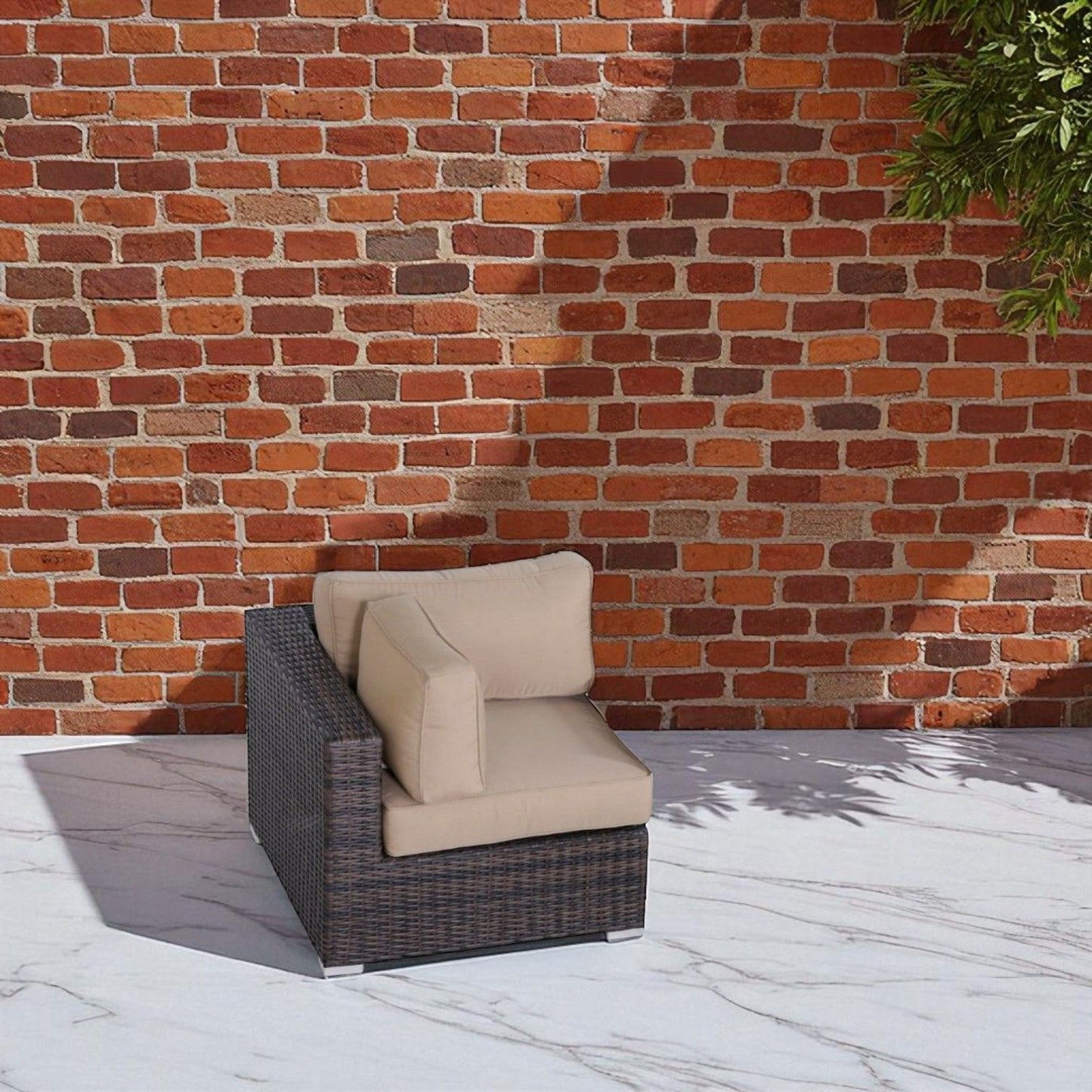Outdoor 33" Wide Corner Wedge With Cushions - Beige / Brown