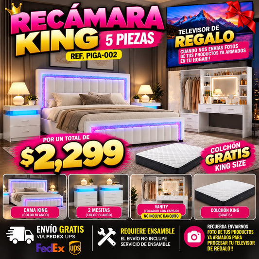 Recámara King 5 piezas con TV de regalo