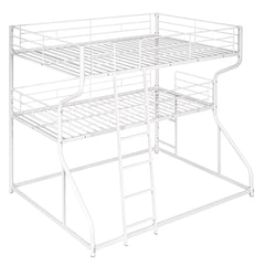 Full Long Over Twin Long Over Queen Size Triple Bunk Bed With Long And Short Ladder - White