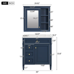 Bathroom Vanity With Medicine Cabinet, Royal Mirror Cabinet, Modern Bathroom Storage Cabinet With 2 Soft Closing Doors And 4 Drawers