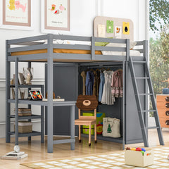 Loft Bed With Wardrobe And Desk And Shelves