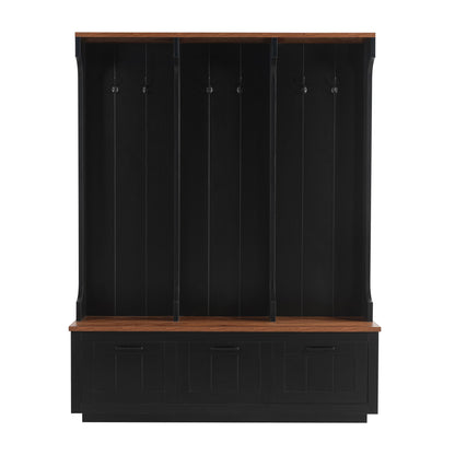Hall Tree With Bench And Shoe Storage, 3 Large Drawers, Open Storage Shelves & Hooks