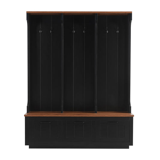 Hall Tree With Bench And Shoe Storage, 3 Large Drawers, Open Storage Shelves & Hooks
