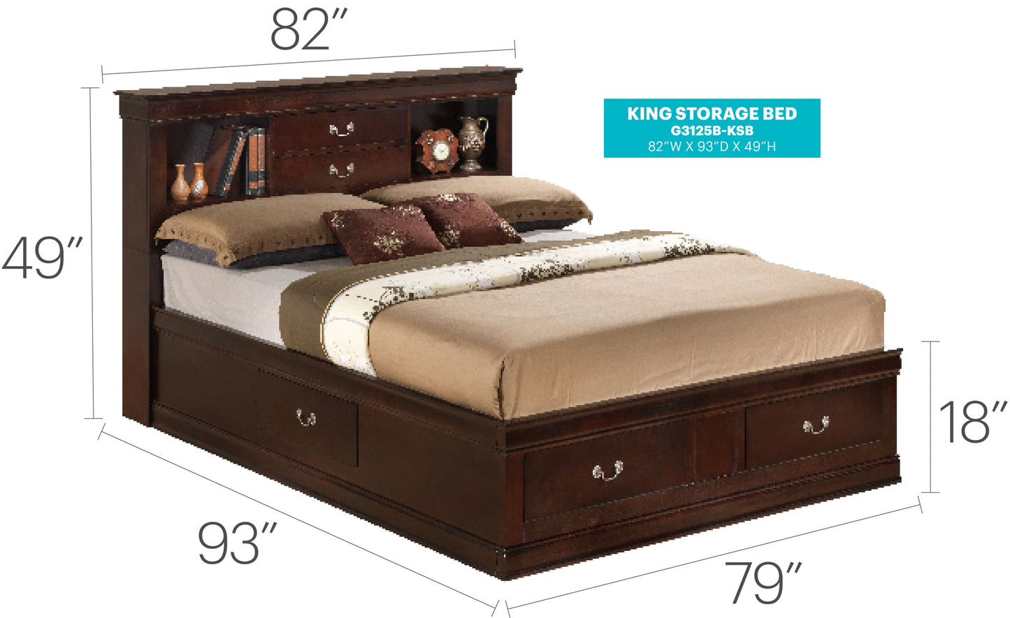 Louis Phillipe - Bookcase Storage Bed