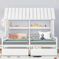 House Platform Beds With 2 Drawers, Side By Side Design