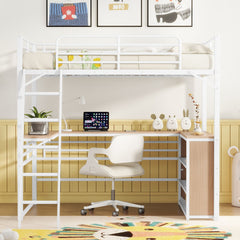 Loft Bed & 3 Layers Of Shelves And L-Shaped Desk