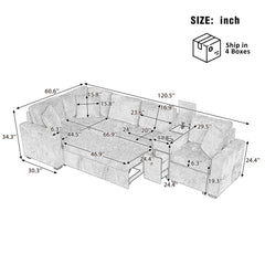 Contemporary L Shaped Convertible Sofa Bed With Pull Out Bed, Cup Holders, And Storage