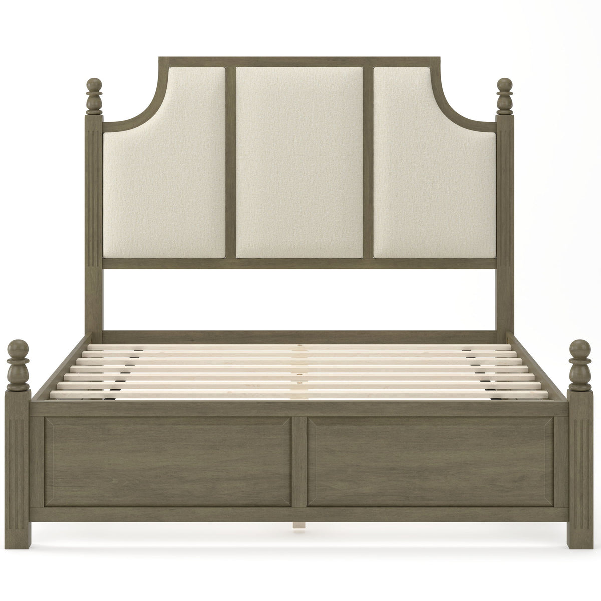 Farmhouse Platform Bed Frame With Tall Linen Upholstered Headboard