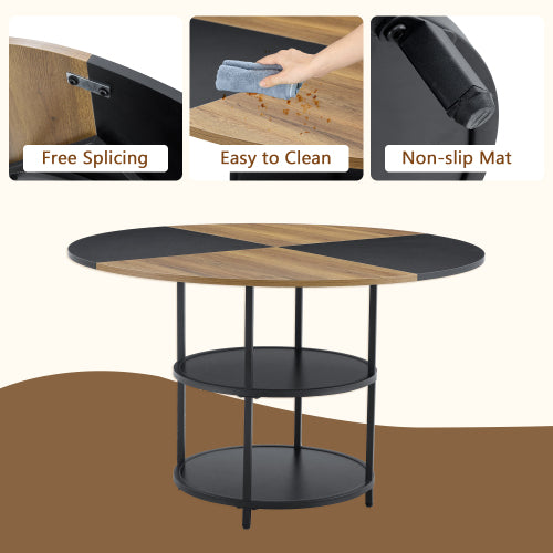 Comedor Circular Moderna 6 Puestos - Madera, Metal y Tapizado Lino Gris 48 - 005