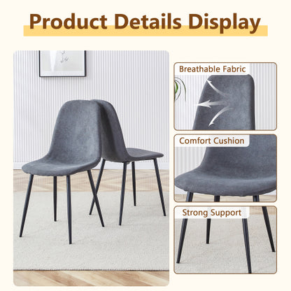 Comedor Circular Moderna 6 Puestos - Madera, Metal y Tapizado Lino Gris 48 - 005