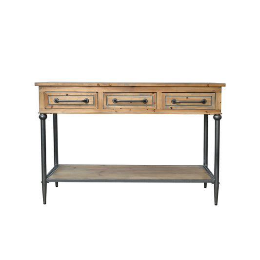 Accent Storage Console Table With Open Shelf And 3 Drawers For Living Room - Natural Wood / Brown
