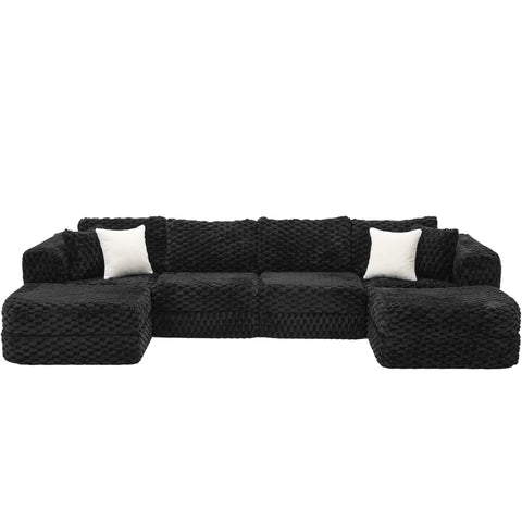 Modular Sectional Sofa, Boneless Couch With 2 Movable Ottomans