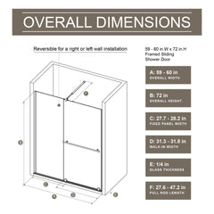 Glass Shower Door, Shower Sliding Door Walk In Shower Screen Dual Usage, 1 / 4" Thick Glass Panel With Stainless Steel Handle, Supporting Bar - Black