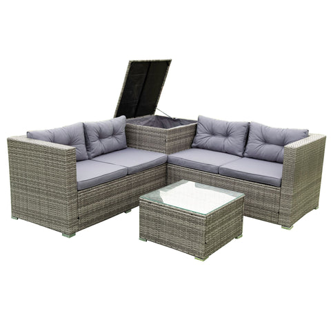 4 Piece Patio Sectional Wicker Rattan Outdoor Furniture Sofa Set With Storage Box