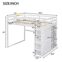 Loft Bed With Built In Wardrobe, Storage Shelves, And LED Light