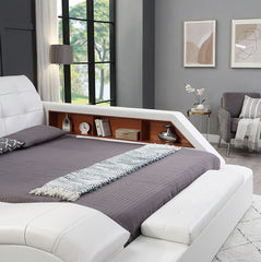 Multifunctional Upholstered Storage Bed Frame, Massage Chaise Lounge On Left