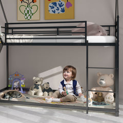 Bunk Bed With Slide & Ladder Iron Frame, No Box Spring Needed