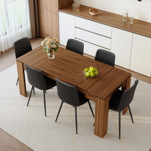 Comedor Rectangular 6 Puestos - Madera de Nogal y Poliuretano Sintético Negro 48 - 006