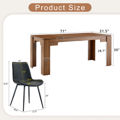 Comedor Rectangular 6 Puestos - Madera de Nogal y Poliuretano Sintético Negro 48 - 006