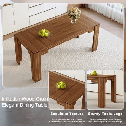 Comedor Rectangular 6 Puestos - Madera de Nogal y Poliuretano Sintético Negro 48 - 006
