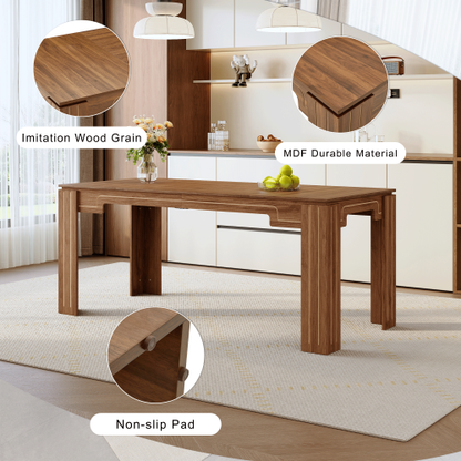 Comedor Rectangular 6 Puestos - Madera de Nogal y Poliuretano Sintético Negro 48 - 006