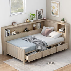 Daybed With Storage Shelves And 3 Drawers