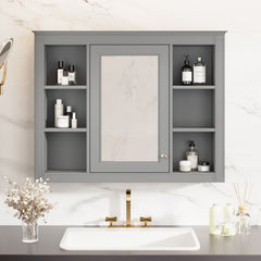 Wall Mounted Medicine Cabinet With Mirror, Storage Cabinet Featuring 6 Open Shelves And Adjustable Interior