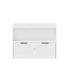 Book Organizer With Large Drawers And Open Shelves, Toy Storage Cabinet With Removable Wheels And Rounded Edges - White
