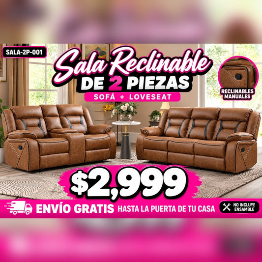 Sala reclinable de 2 piezas sofá y loveseat